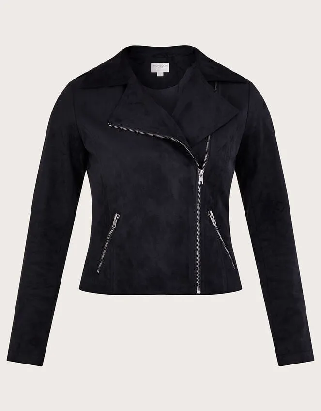 Women Suedette Biker Jacket Black Monsoon Casualwear