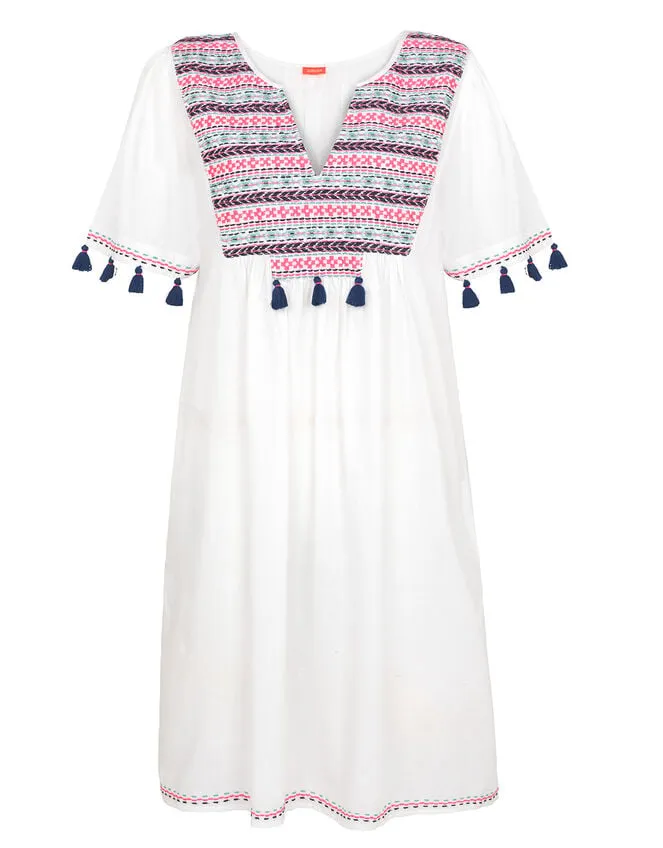 Women Sunuva Boho Embroidered Dress White Monsoon Beachwear and Swimwear