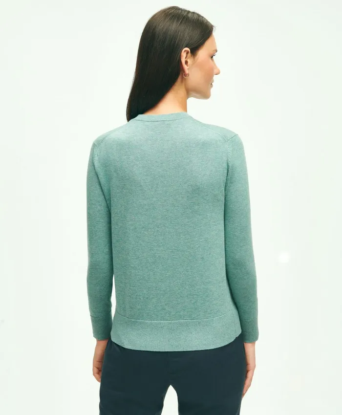 Women Supima Cotton Cardigan Green Heather Brooks Brothers Sweaters
