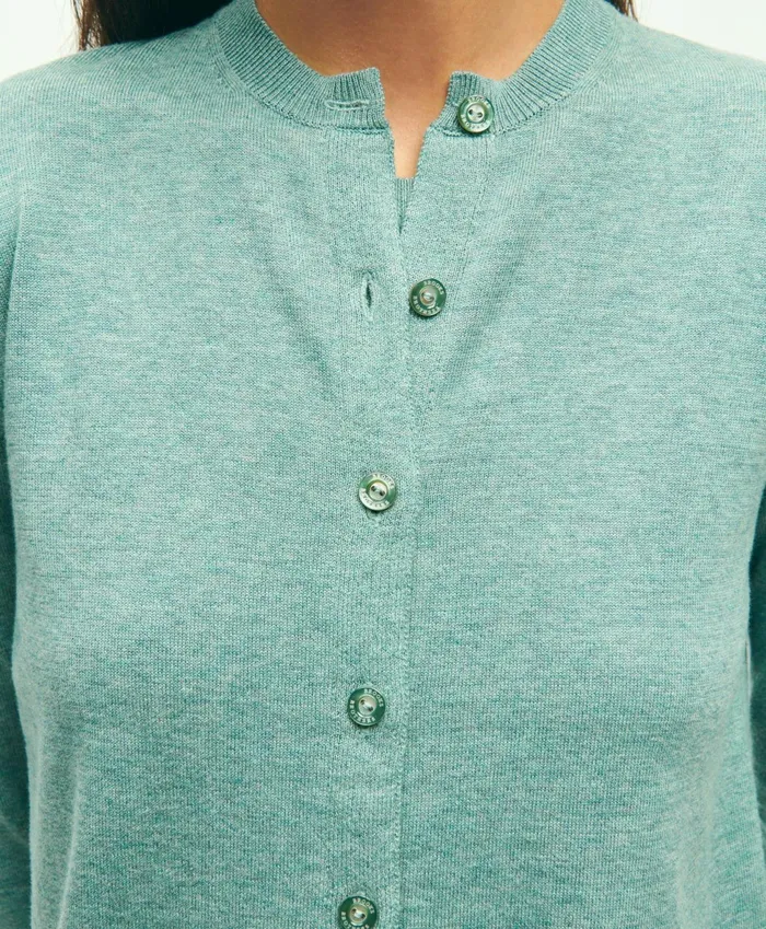 Women Supima Cotton Cardigan Green Heather Brooks Brothers Sweaters