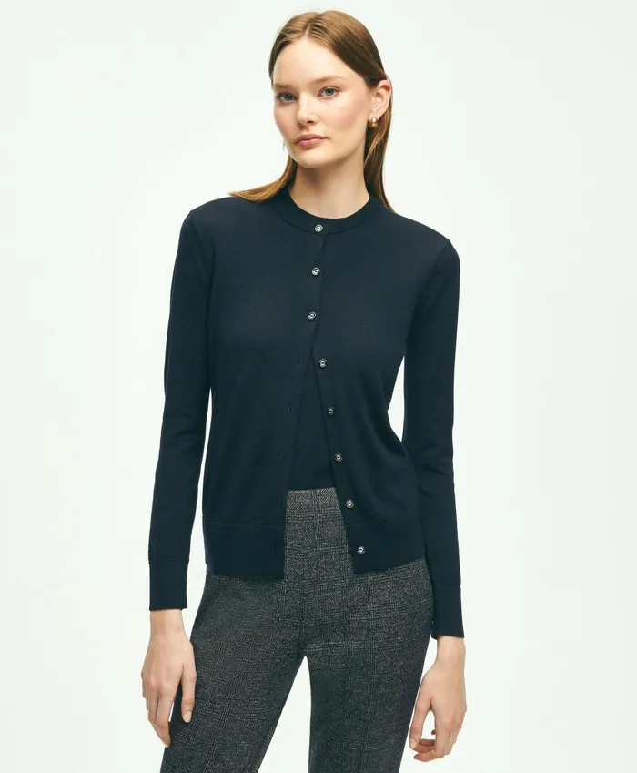 Women Supima Cotton Cardigan Navy Brooks Brothers Sweaters