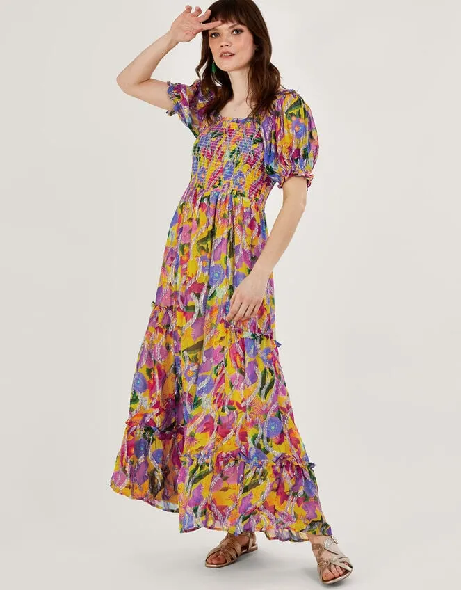 Women Suzannah Metallic Print Maxi Dress Yellow Monsoon Occasionwear