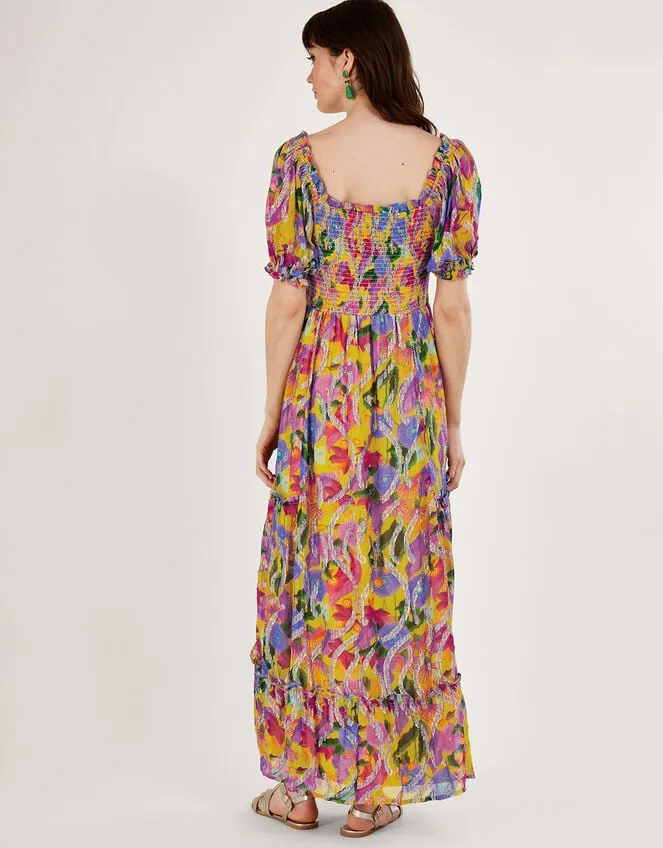 Women Suzannah Metallic Print Maxi Dress Yellow Monsoon Occasionwear