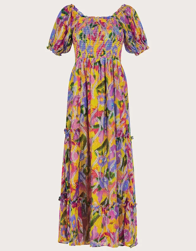 Women Suzannah Metallic Print Maxi Dress Yellow Monsoon Occasionwear