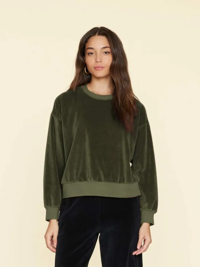 Women Sweats and Tees Xirena Olivine Huxley Velour Sweatshirt