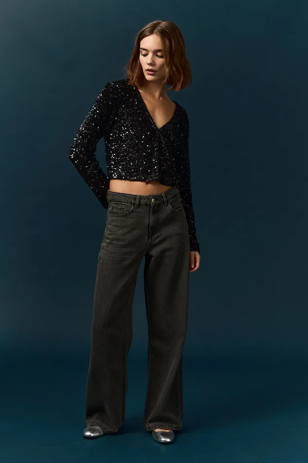 Women TShirt Ysam Noir Top Court Sequins Noirs Des Petits Hauts TShirts and Sweatshirts