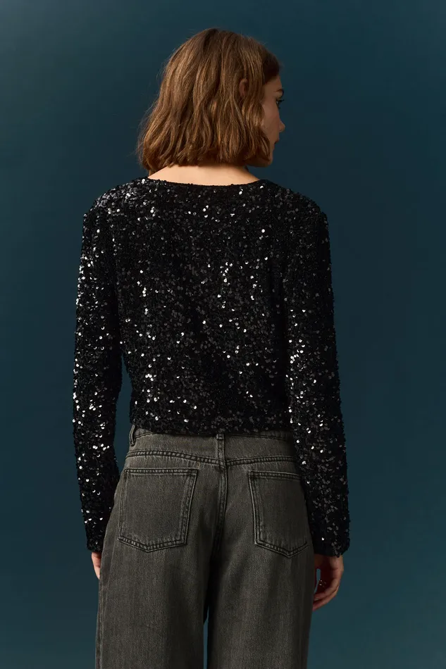 Women TShirt Ysam Noir Top Court Sequins Noirs Des Petits Hauts TShirts and Sweatshirts