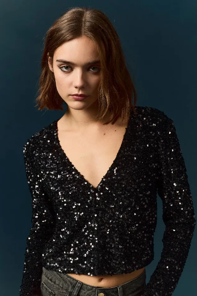 Women TShirt Ysam Noir Top Court Sequins Noirs Des Petits Hauts TShirts and Sweatshirts