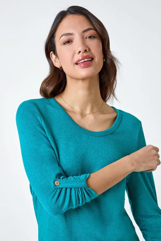 Women Teal Bow Back Detail Stretch Top Roman Tops