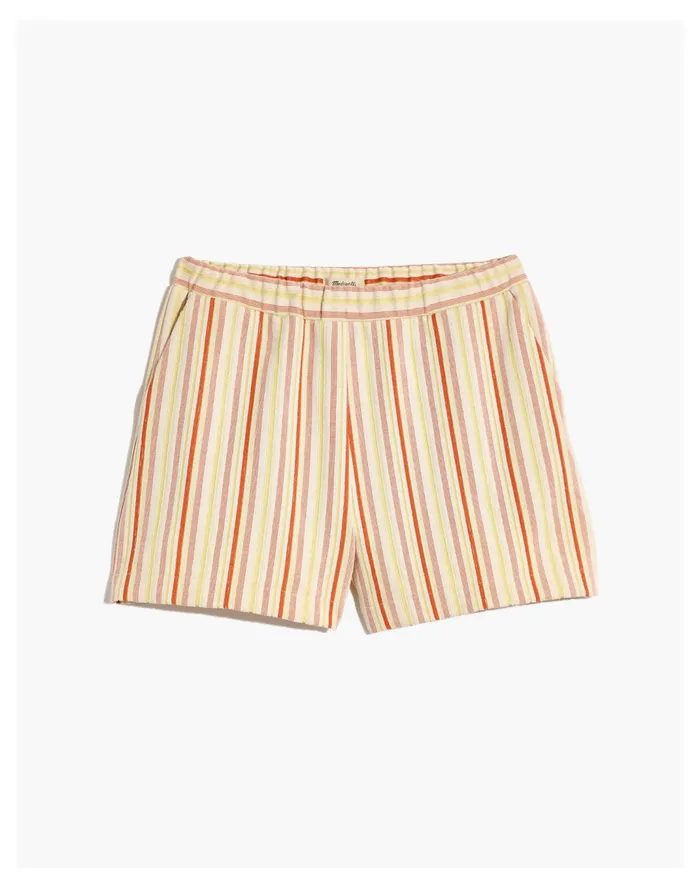 Women Textural Knit High Rise Pleated Shorts In Stripe Afterglow Red Madewell Tees Women Textural Knit High Rise Pleated Shorts In Stripe Afterglow Red Madewell Tees