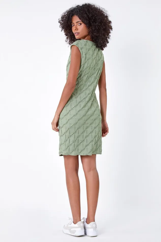 Women Textured Stretch Cap Sleeve Dress Roman Dresses