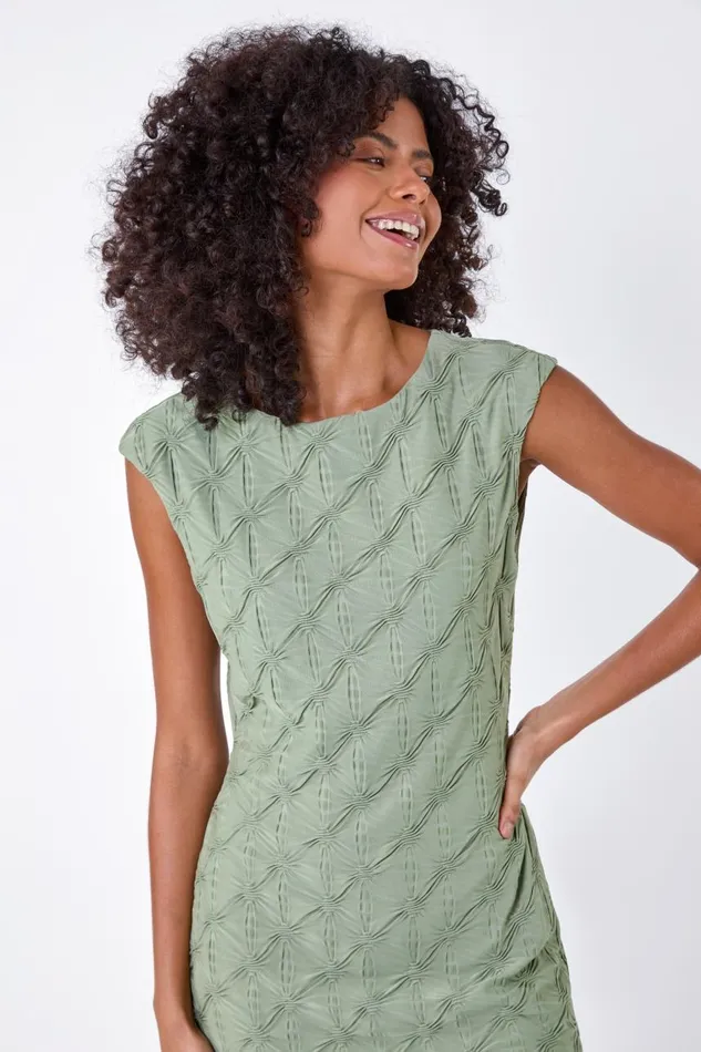 Women Textured Stretch Cap Sleeve Dress Roman Dresses