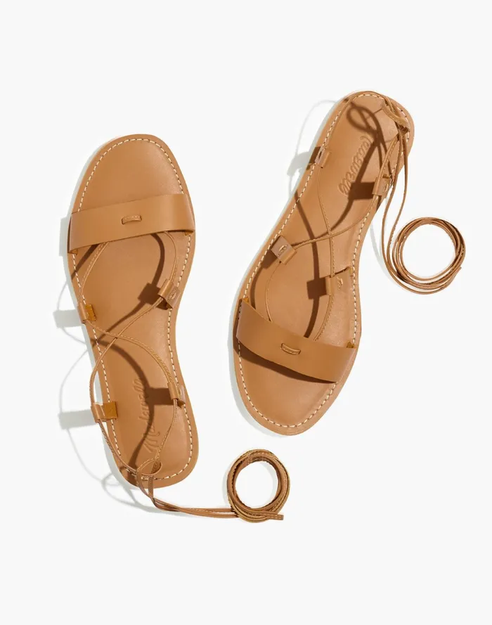 Women The Boardwalk Lace Up Sandal In Leather Desert Camel Madewell Sandals