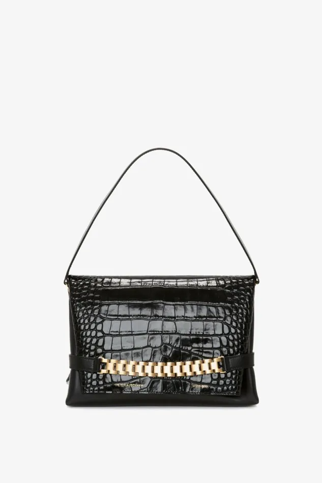 Women The Chain Pouch Victoria Beckham Chain Pouch With Strap In Black CrocEffect Leather Women The Chain Pouch Victoria Beckham Chain Pouch With Strap In Black CrocEffect Leather