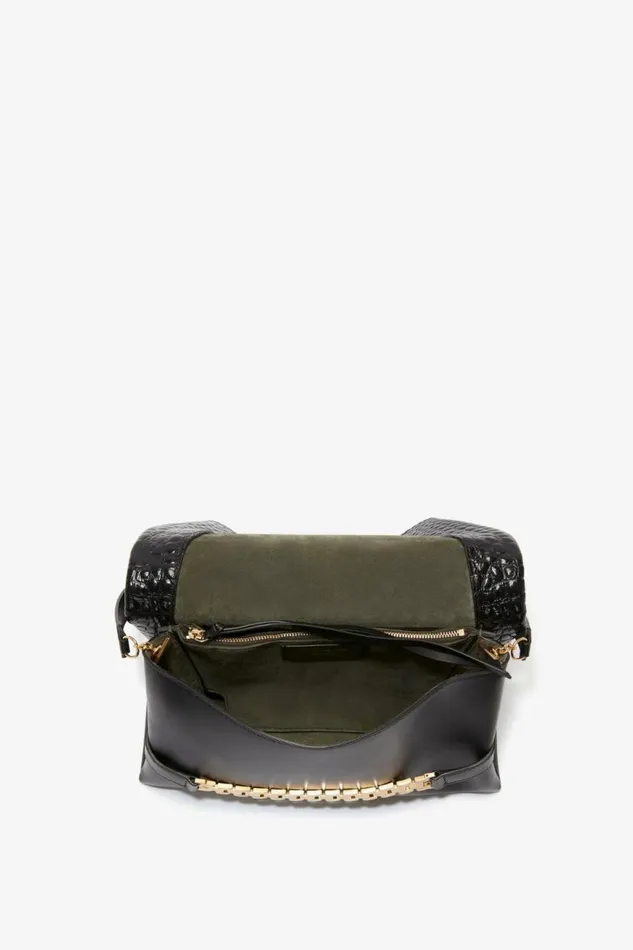 Women The Chain Pouch Victoria Beckham Chain Pouch With Strap In Black CrocEffect Leather