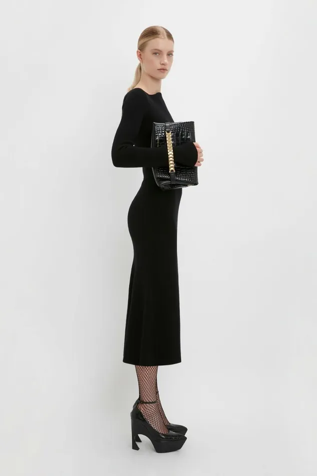 Women The Chain Pouch Victoria Beckham Chain Pouch With Strap In Black CrocEffect Leather