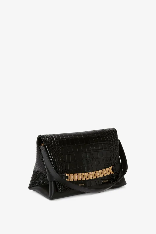 Women The Chain Pouch Victoria Beckham Chain Pouch With Strap In Black CrocEffect Leather