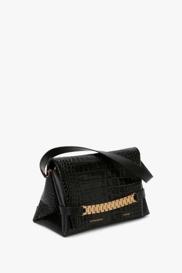 Women The Chain Pouch Victoria Beckham Chain Pouch With Strap In Black CrocEffect Leather