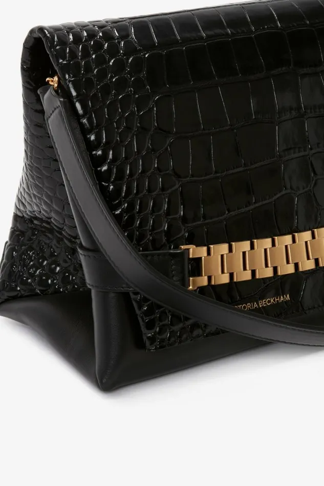Women The Chain Pouch Victoria Beckham Chain Pouch With Strap In Black CrocEffect Leather