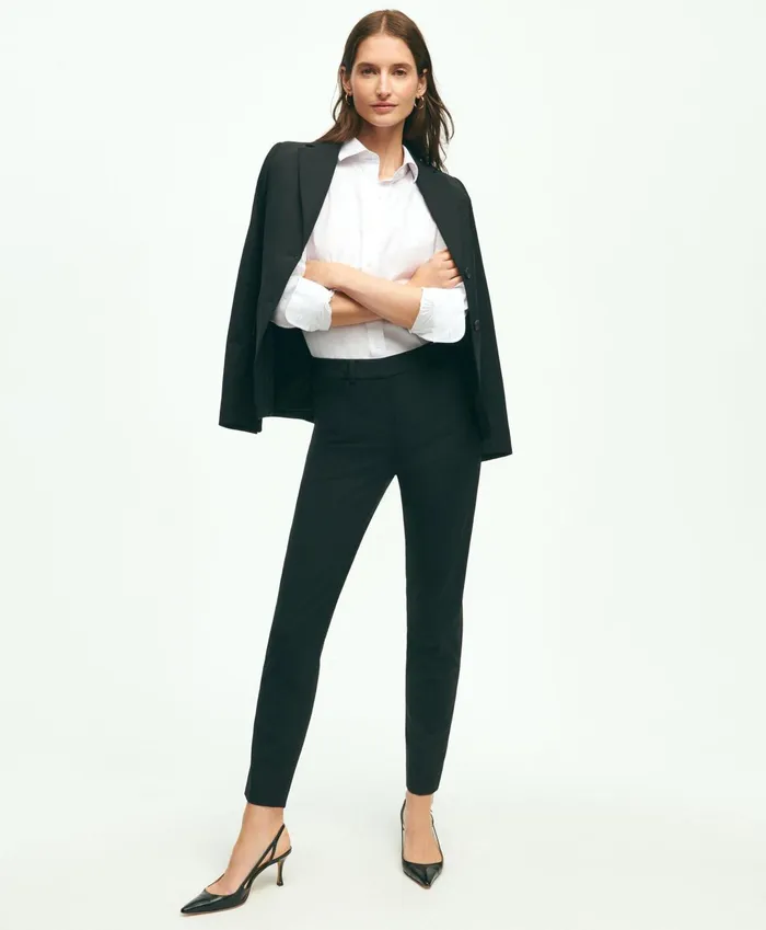 Women The Essential Brooks Brothers Stretch Wool Slim Crop Pants Black Brooks Brothers Pants and Skirts