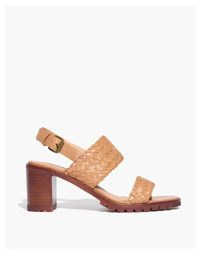 Women The Kiera Lugsole Sandal In Woven Leather Warm Hickory Madewell Heels