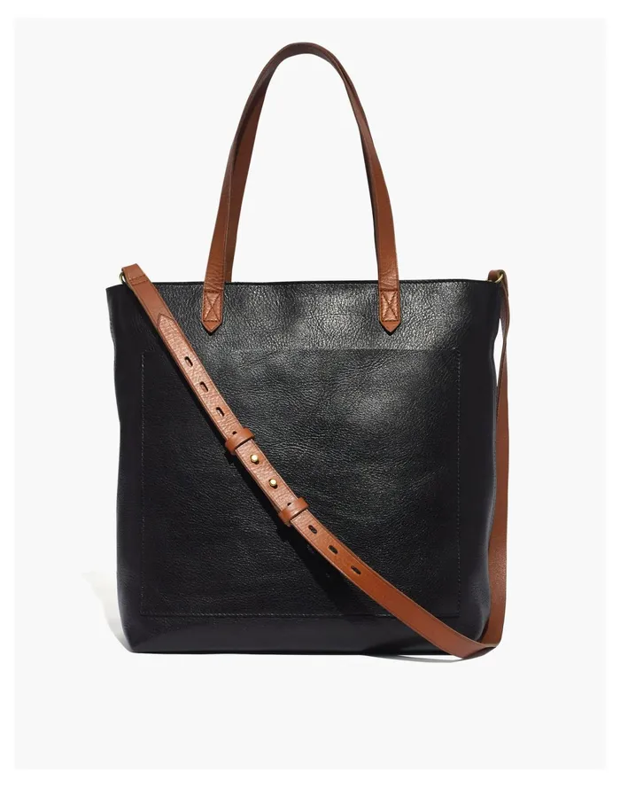 Women The Zip Top Medium Transport Tote True Black Brown Madewell Bag Straps