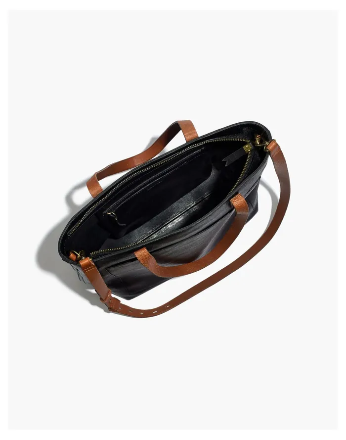 Women The Zip Top Medium Transport Tote True Black Brown Madewell Bag Straps Women The Zip Top Medium Transport Tote True Black Brown Madewell Bag Straps