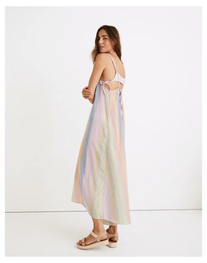 Women Tie Back Cover Up Maxi Dress In Rainbow Stripe Classic Lilac Madewell Swim Women Tie Back Cover Up Maxi Dress In Rainbow Stripe Classic Lilac Madewell Swim