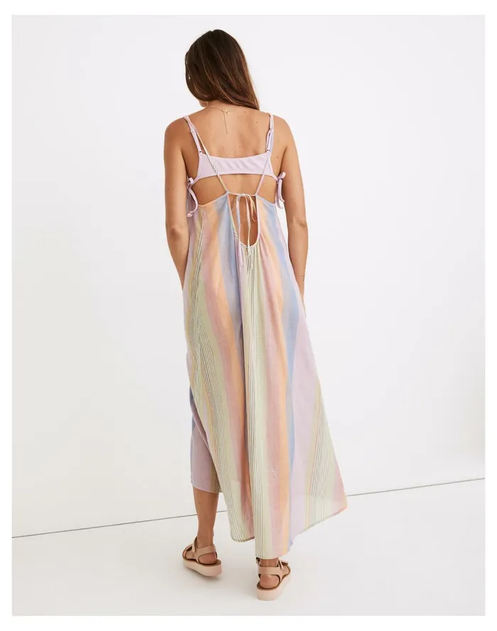 Women Tie Back Cover Up Maxi Dress In Rainbow Stripe Classic Lilac Madewell Swim Women Tie Back Cover Up Maxi Dress In Rainbow Stripe Classic Lilac Madewell Swim