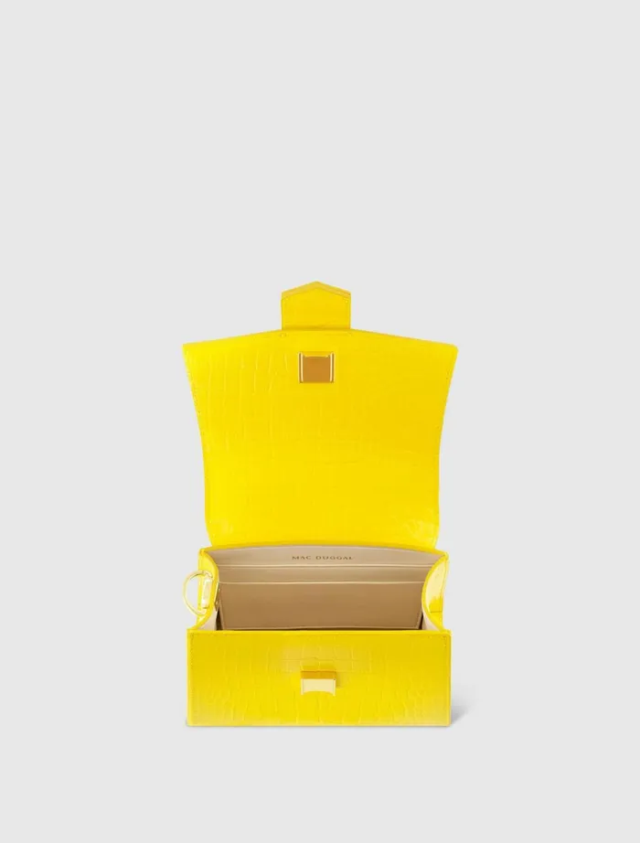 Women Top Handle Bags Mac Duggal Buckled Mini Croco Sunshine Leather Handbag With Detachable Strap Sunshine