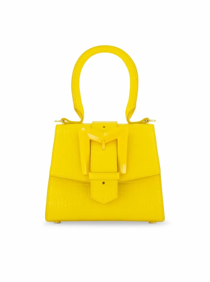 Women Top Handle Bags Mac Duggal Buckled Mini Croco Sunshine Leather Handbag With Detachable Strap Sunshine