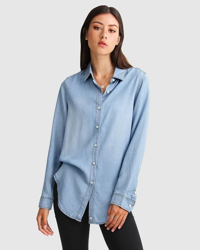 Women Tops Belle and Bloom Keep Me Wild Denim Top 8211 Indigo