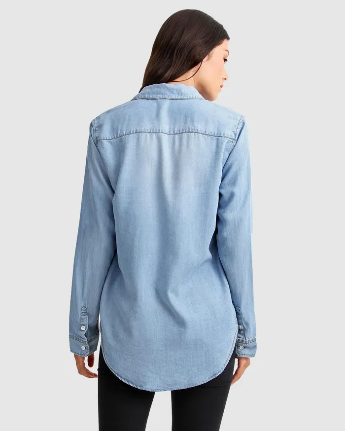 Women Tops Belle and Bloom Keep Me Wild Denim Top 8211 Indigo