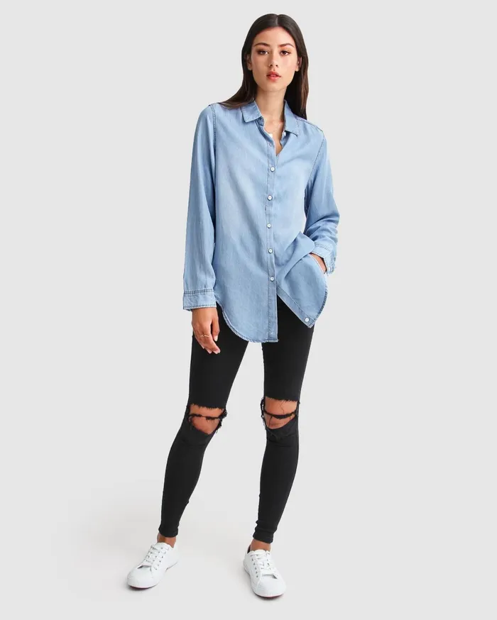 Women Tops Belle and Bloom Keep Me Wild Denim Top 8211 Indigo