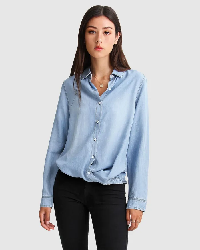 Women Tops Belle and Bloom Keep Me Wild Denim Top 8211 Indigo