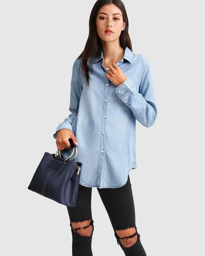 Women Tops Belle and Bloom Keep Me Wild Denim Top 8211 Indigo