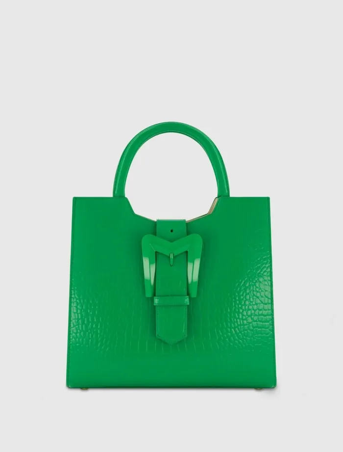 Women Totes Mac Duggal Buckled Medium Croco Green Leather Tote Bag With Detachable Strap Spring Green Women Totes Mac Duggal Buckled Medium Croco Green Leather Tote Bag With Detachable Strap Spring Green