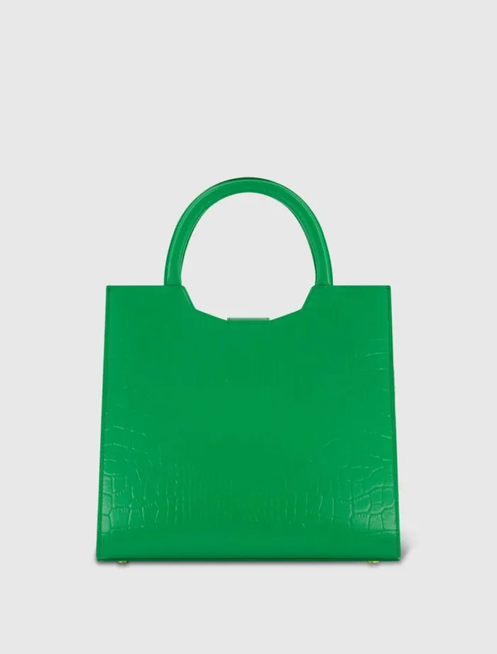 Women Totes Mac Duggal Buckled Medium Croco Green Leather Tote Bag With Detachable Strap Spring Green