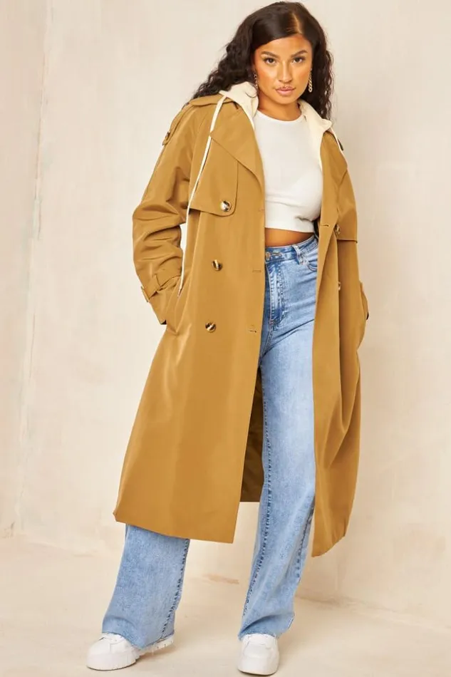 Women Trench Capuche Long Camel Ceintur Camel Brentiny Paris Coats