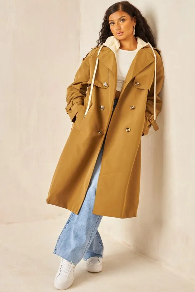 Women Trench Capuche Long Camel Ceintur Camel Brentiny Paris Coats