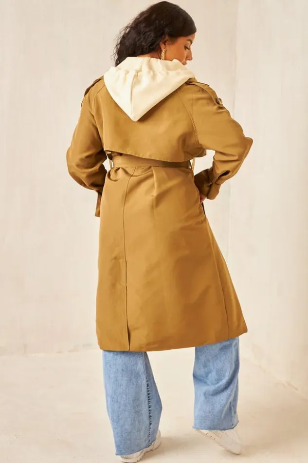 Women Trench Capuche Long Camel Ceintur Camel Brentiny Paris Coats
