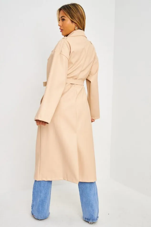 Women Trench Long En Simili Cuir Beige Beige Brentiny Paris Jackets