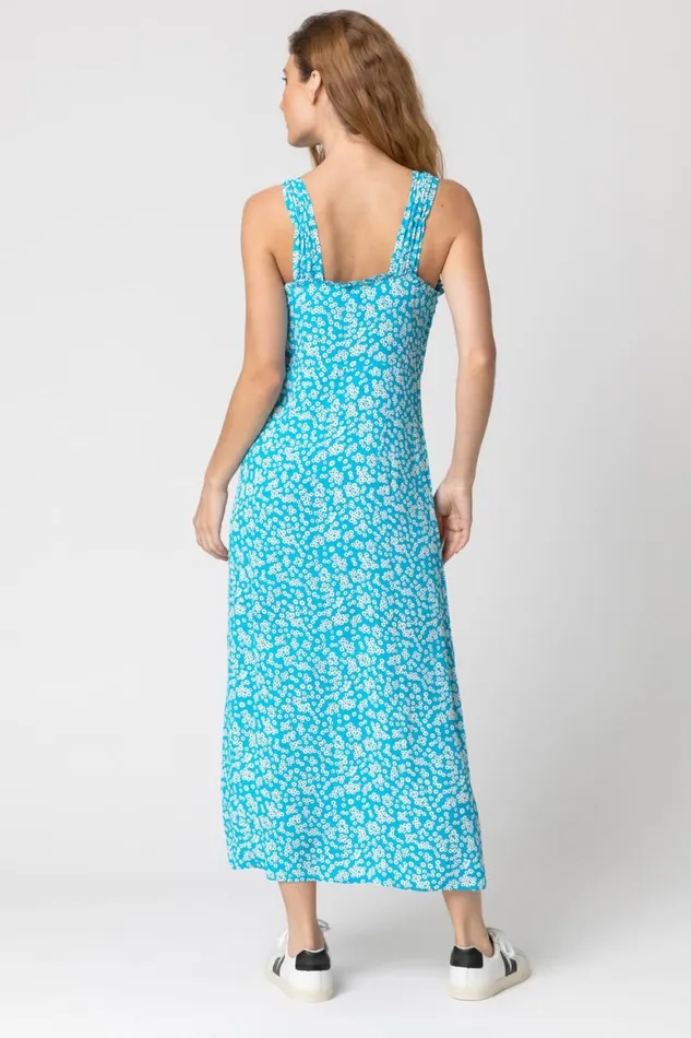 Women Turquoise Ditsy Floral Button Through Dress Roman Dresses