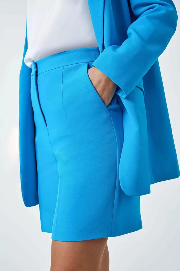 Women Turquoise Tailored Bermuda Shorts Roman Occasionwear