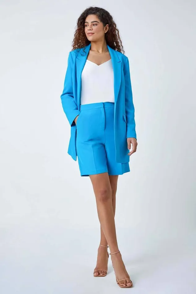 Women Turquoise Tailored Bermuda Shorts Roman Occasionwear