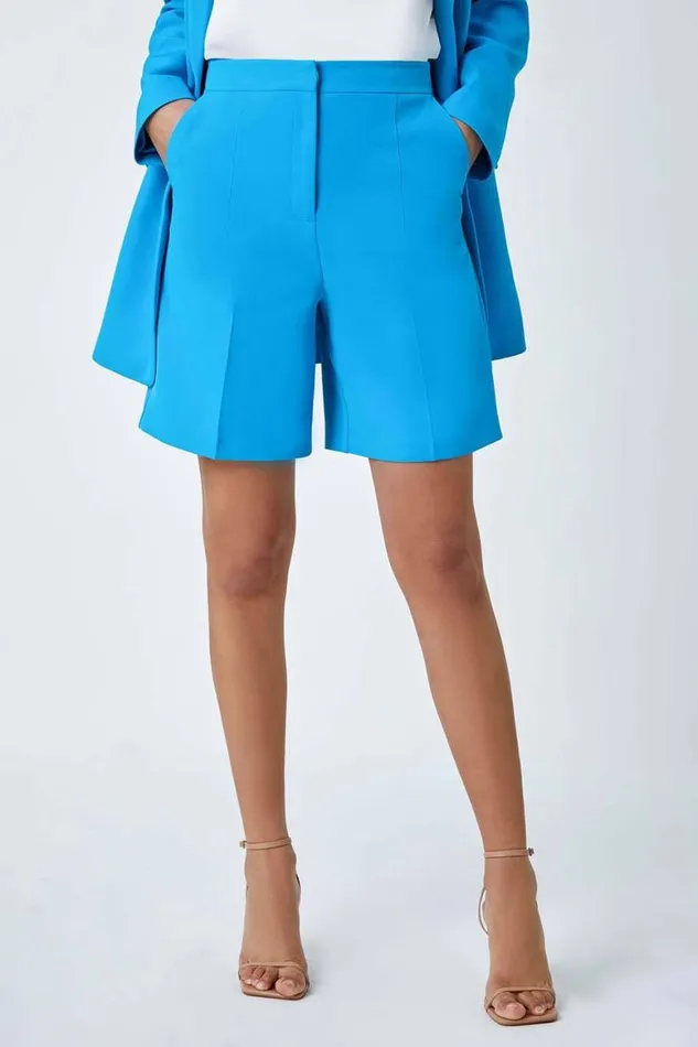 Women Turquoise Tailored Bermuda Shorts Roman Occasionwear