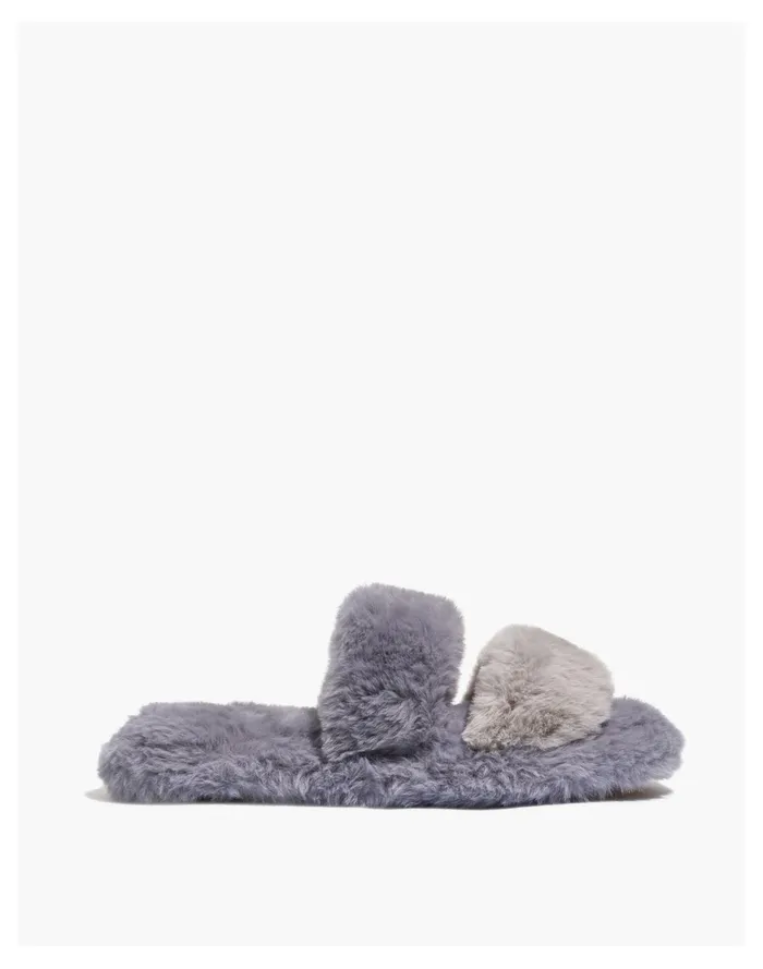 Women Two Strap Scuff Slippers In Recycled Faux Fur Dusty Pool Multi Madewell Slippers