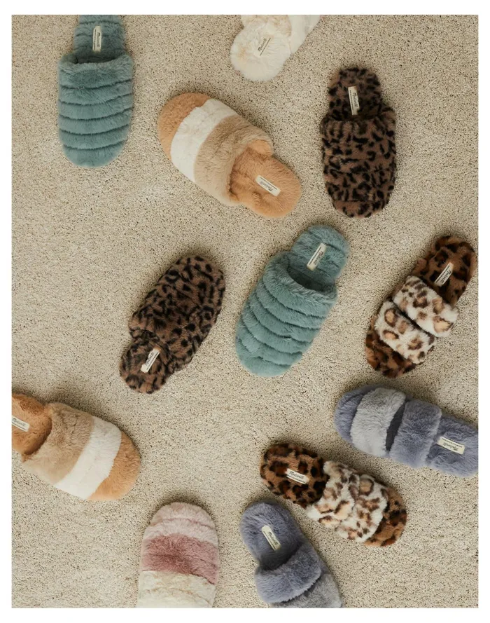 Women Two Strap Scuff Slippers In Recycled Faux Fur Dusty Pool Multi Madewell Slippers