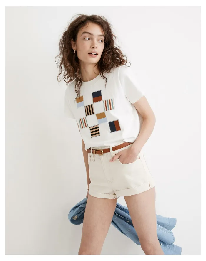 Women Upcycled Patchwork Supercrop Tee Lighthouse Madewell Tees