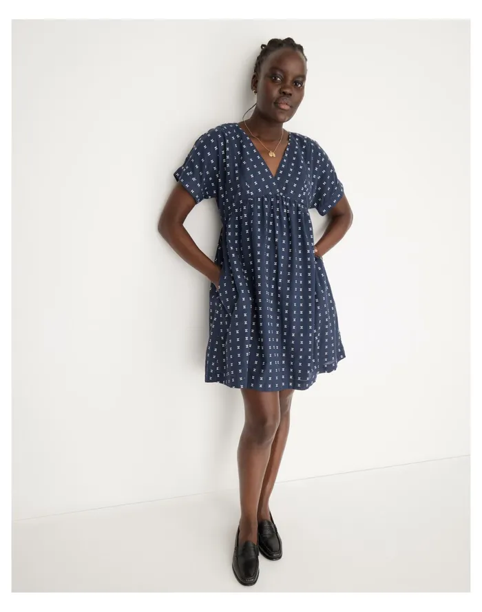 Women V Neck Dolman Sleeve Mini Dress In Textured Dot As Per Header Madewell Dresses